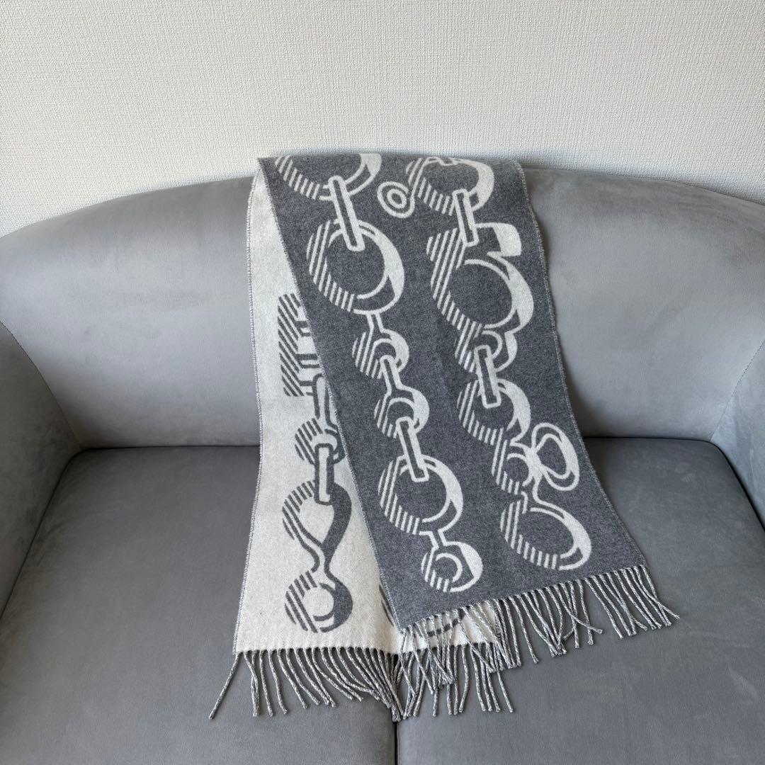 エルメス カザック・ド・レ・ブックル カシミヤ マフラー グレー