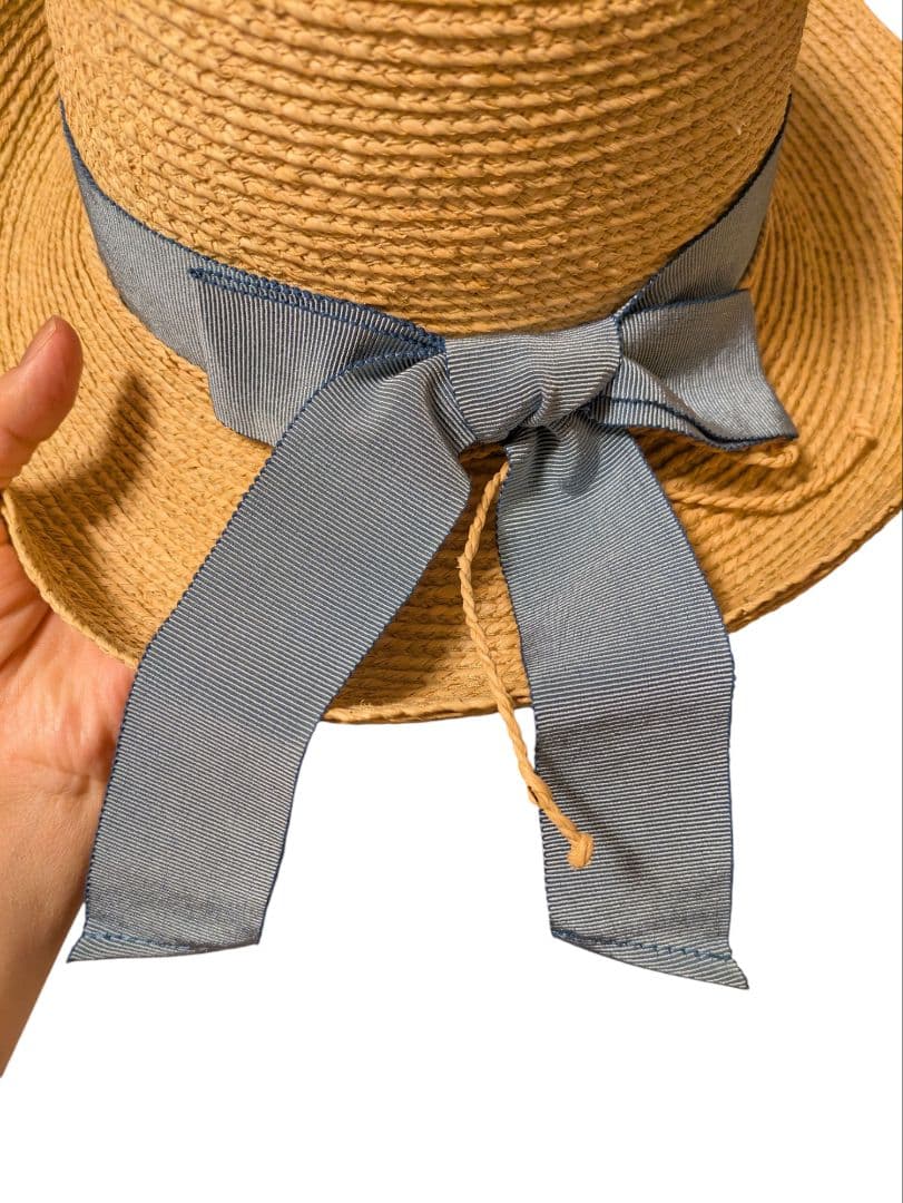 HELEN KAMINSKI 麦わら帽子 ベージュ 水色リボン