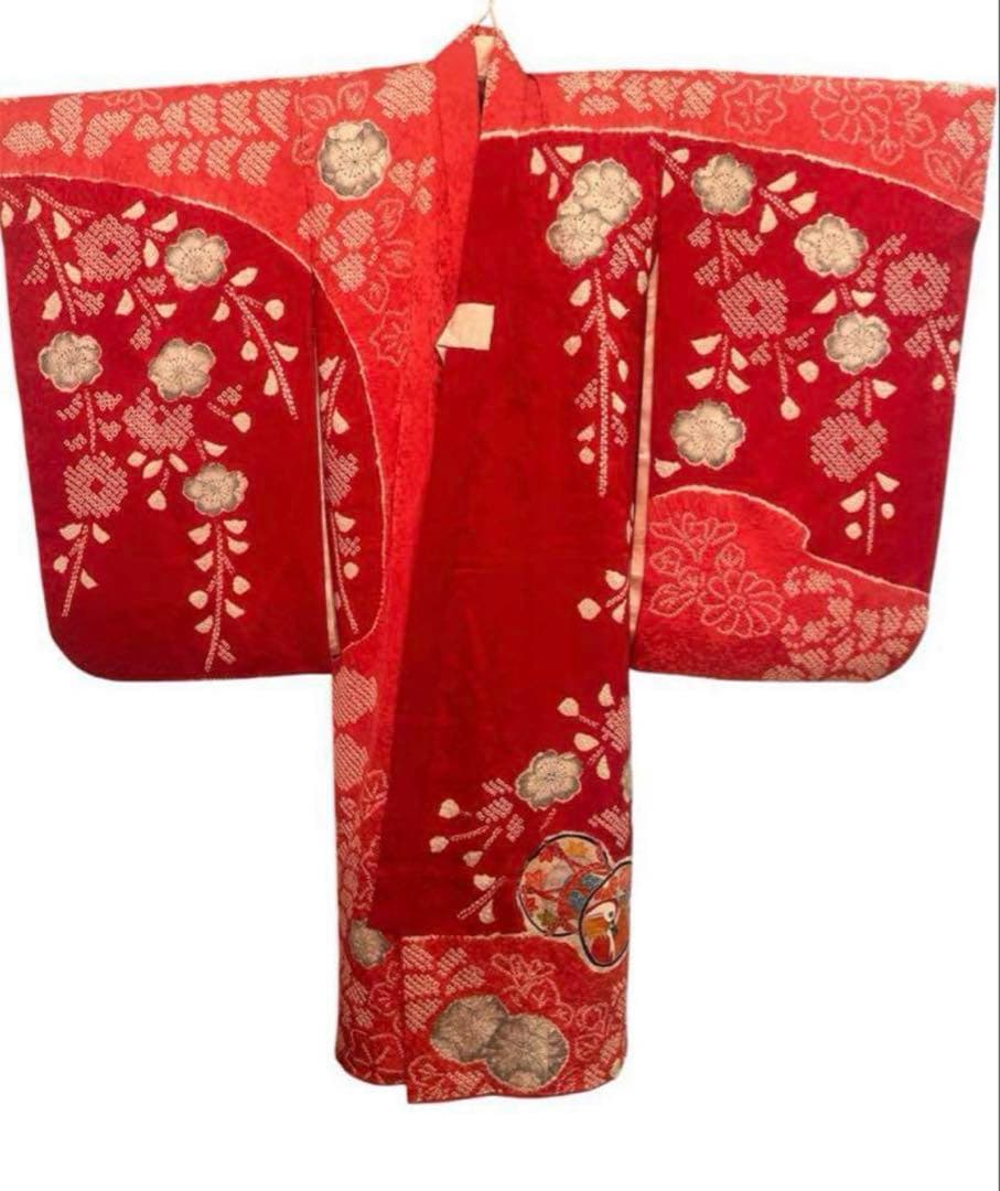 七五三 着物 女の子 正絹 本絞り 手描き友禅 古典柄 赤 長襦袢セット