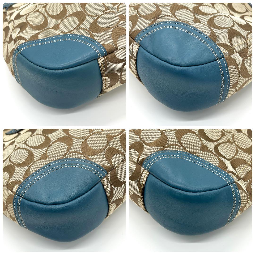 COACH✨シグネチャー ワンショルダーバッグ レザー切替 ターンロック ブルー