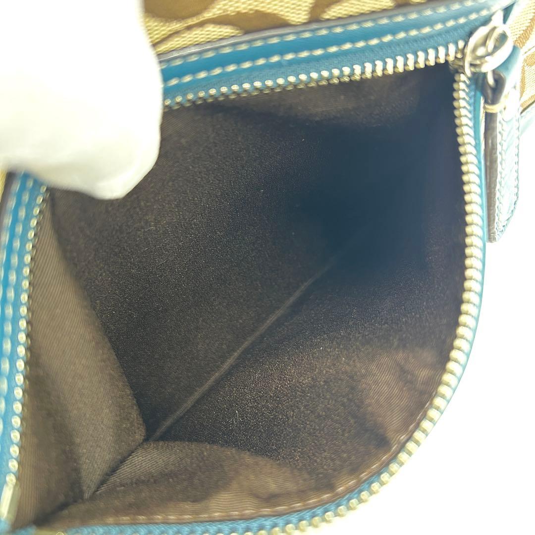 COACH✨シグネチャー ワンショルダーバッグ レザー切替 ターンロック ブルー