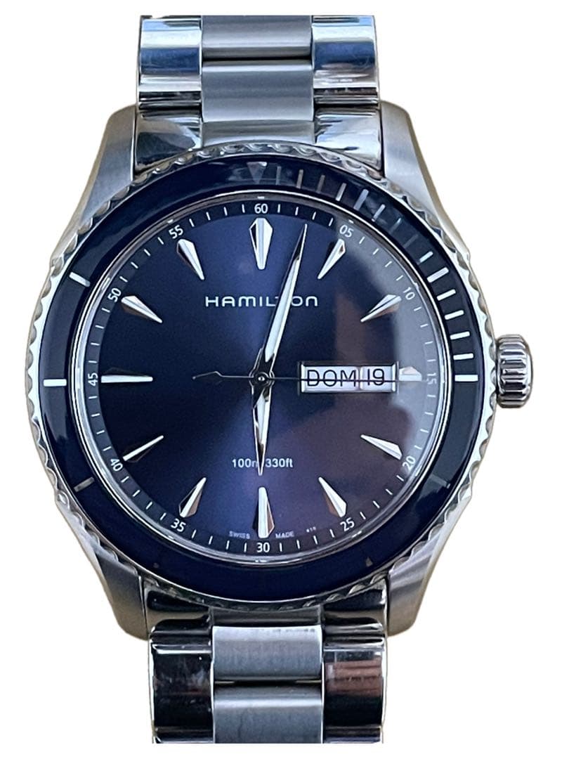 ハミルトン ジャズマスターシービューディデイト クオーツ 綺麗なブルーの文字盤