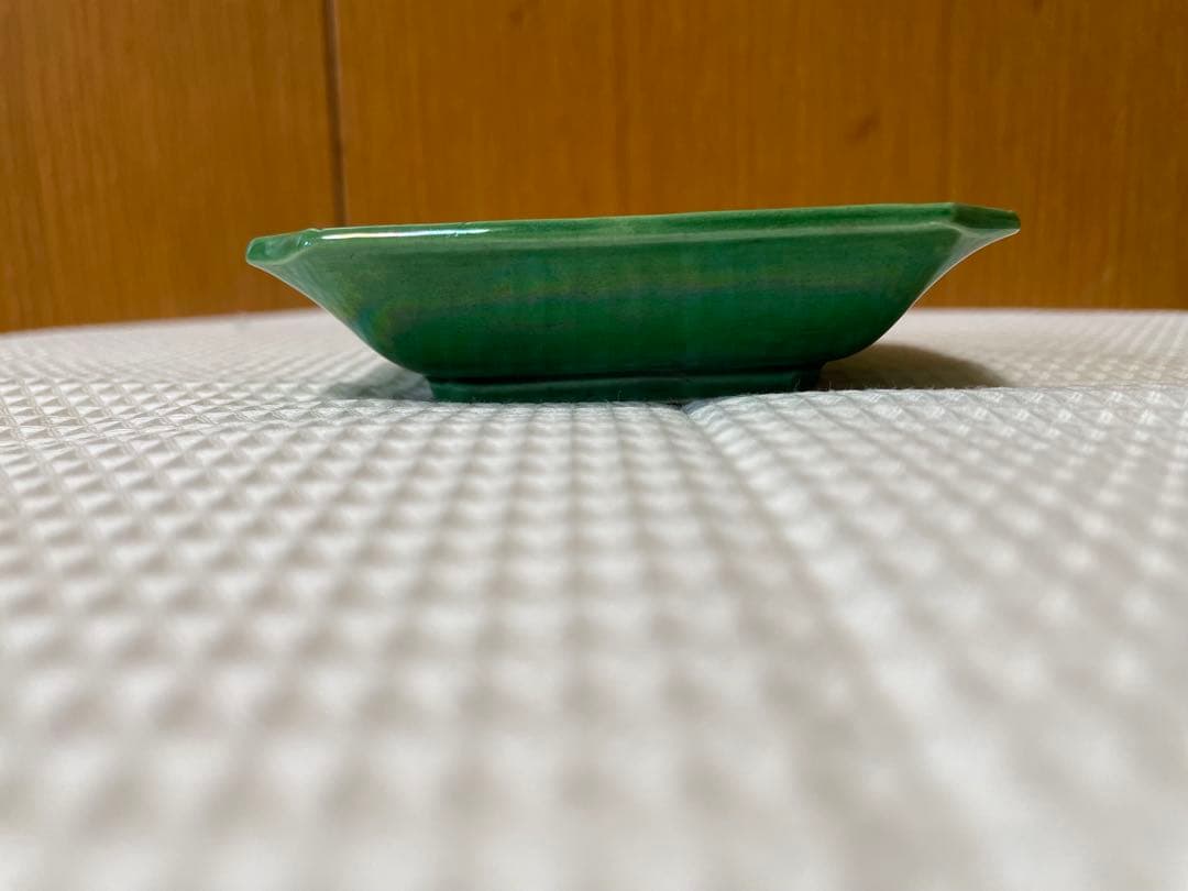 淡路珉平焼き　緑釉薬　雲龍　四方隅切り皿　小皿　5枚組