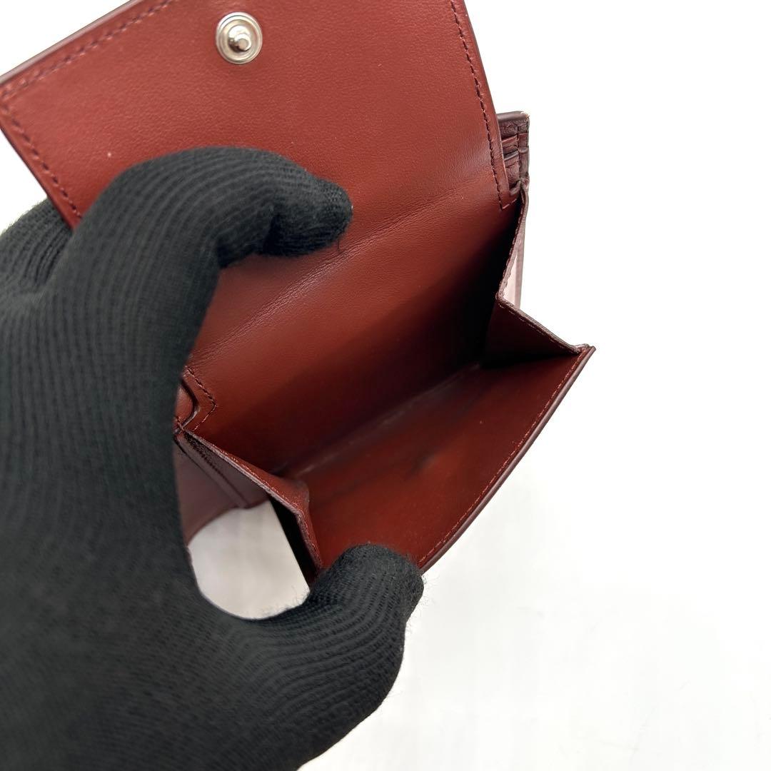 美品 CELINE 二つ折り財布 クロコ レザー ロゴ ブラウン バイフォールド