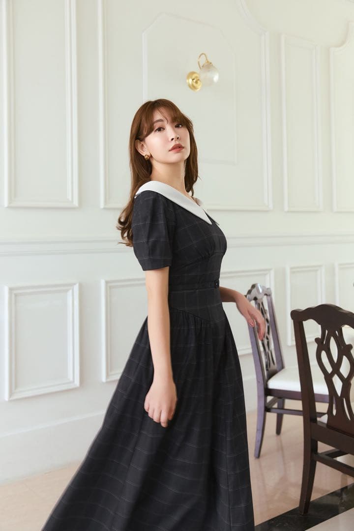 ワンピース Coralie Belted Dress gray check/S