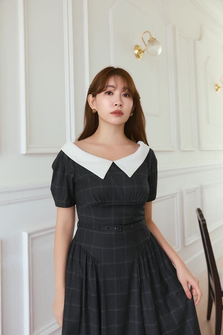 ワンピース Coralie Belted Dress gray check/S