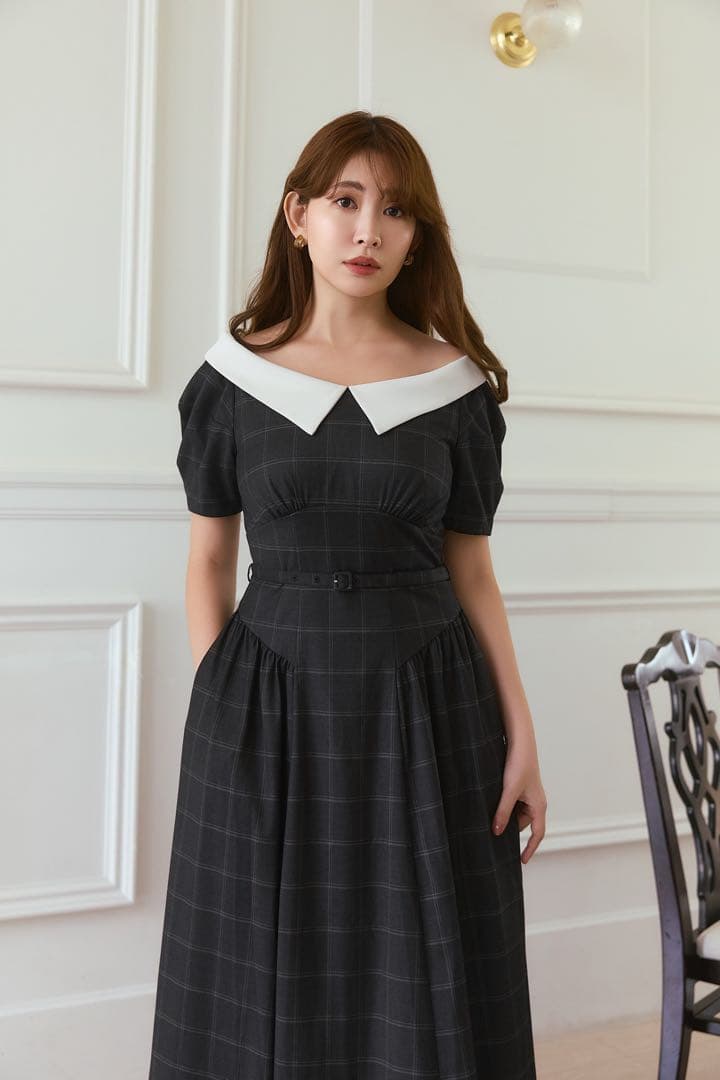 ワンピース Coralie Belted Dress gray check/S