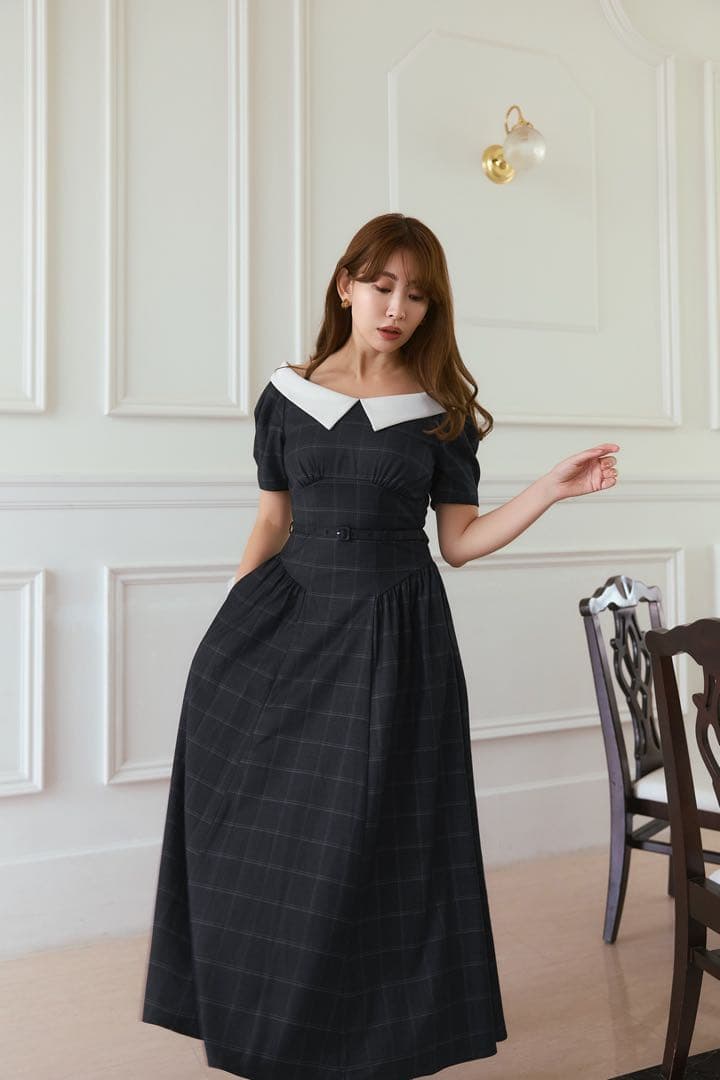 ワンピース Coralie Belted Dress gray check/S
