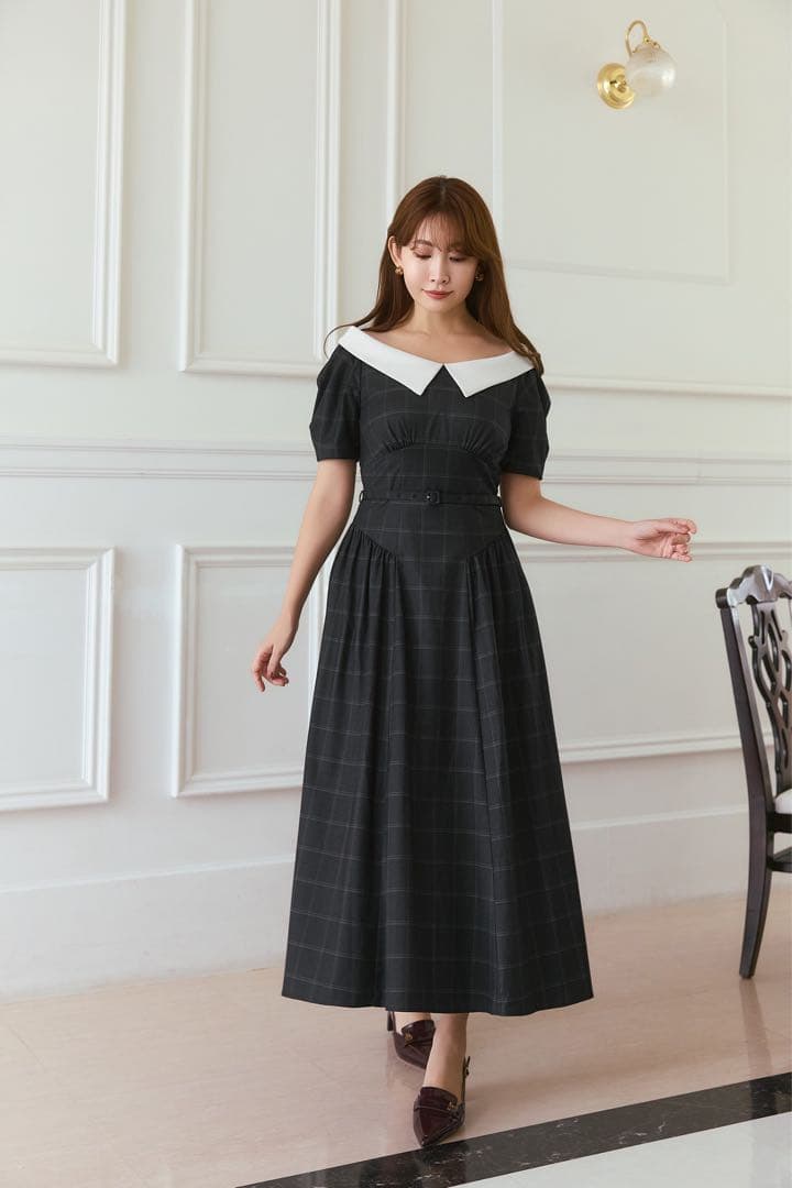 ワンピース Coralie Belted Dress gray check/S