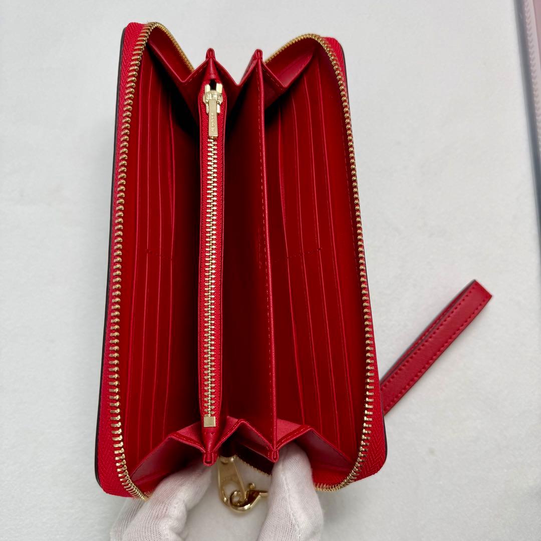 【新品】COACH 長財布 ブラウン/レッド 保存袋付き