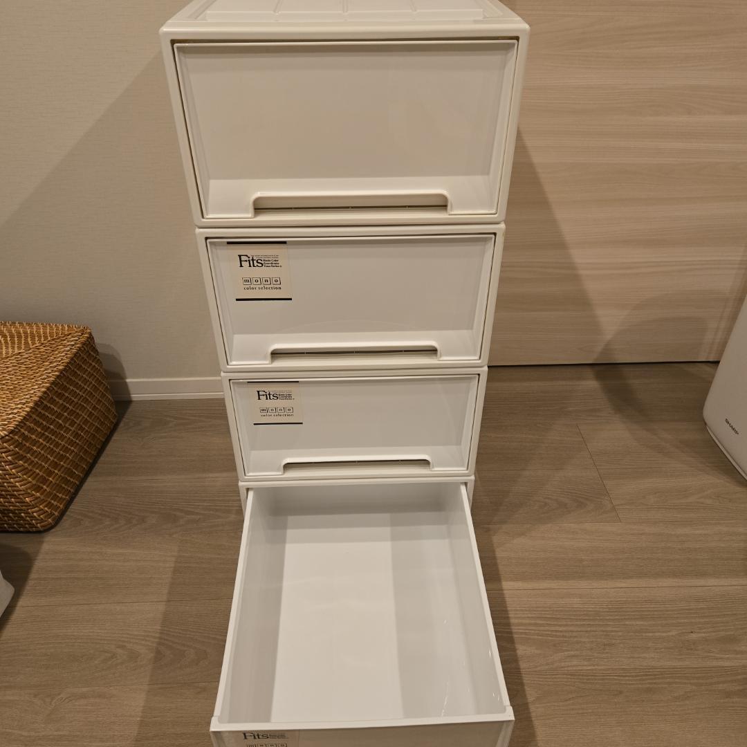 【みずき】Fits ホワイト 4段引き出し式衣類収納ケース