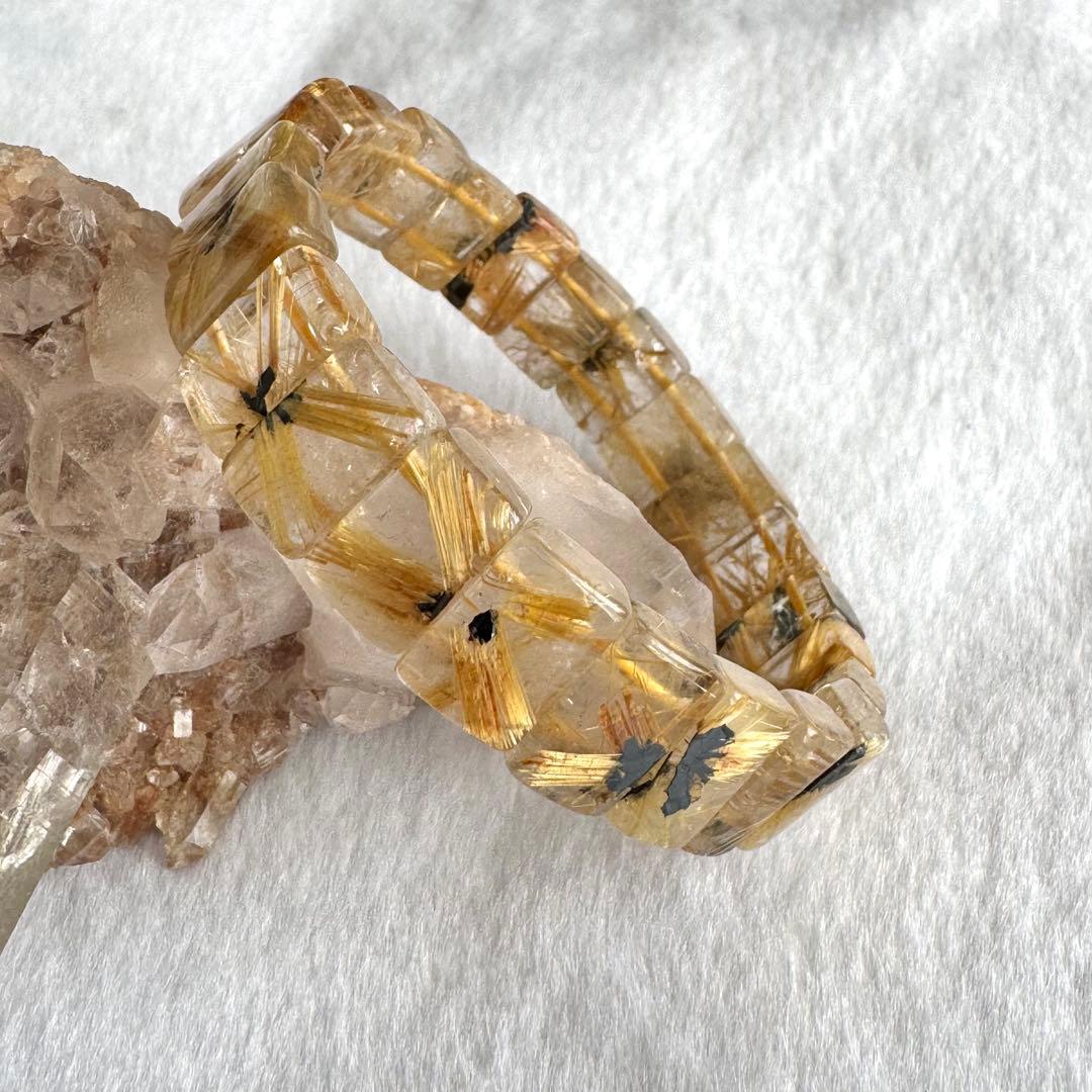 太陽放射 ゴールドルチルクォーツ バングル ブレスレット タイチンルチル