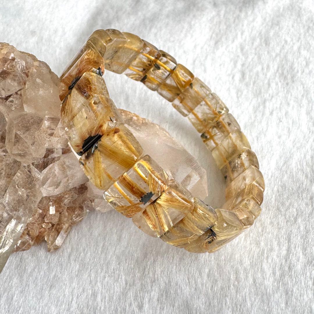 太陽放射 ゴールドルチルクォーツ バングル ブレスレット タイチンルチル
