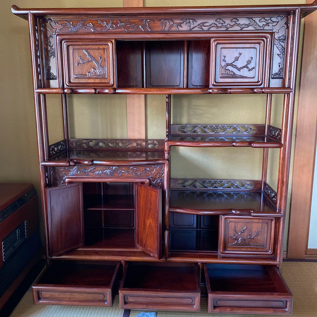 唐木家具　高級　花梨茶棚　希少　アジアン　アンティーク　茶箪笥　保証書付き