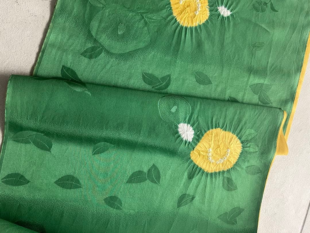 振袖長襦袢　正絹　新品未使用　絞り　 18.0m 高級反物　綺麗な緑と辛子色