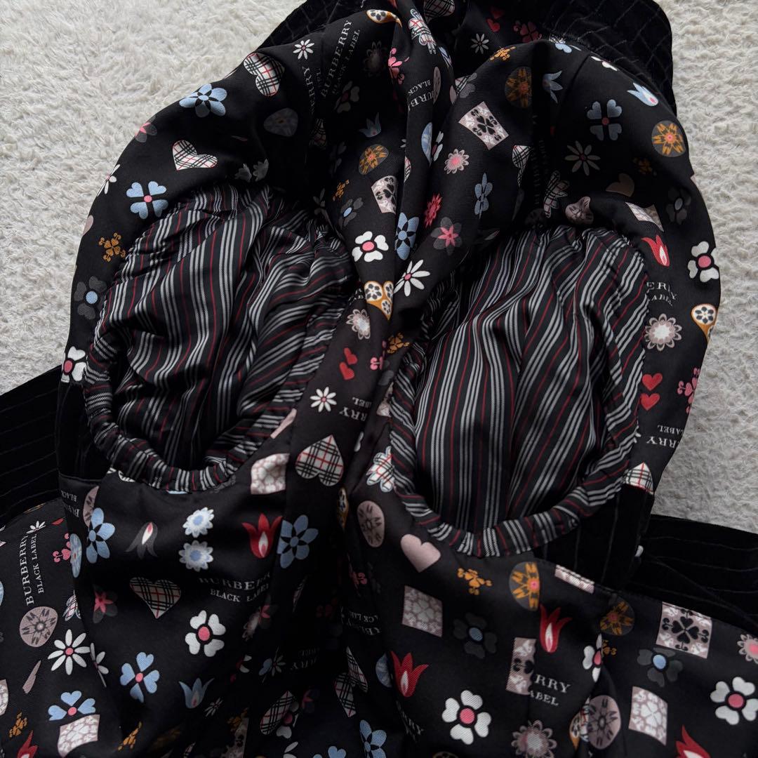 【極美品】バーバリーブラックレーベル テーラードジャケット ベロア 裏地総柄 黒