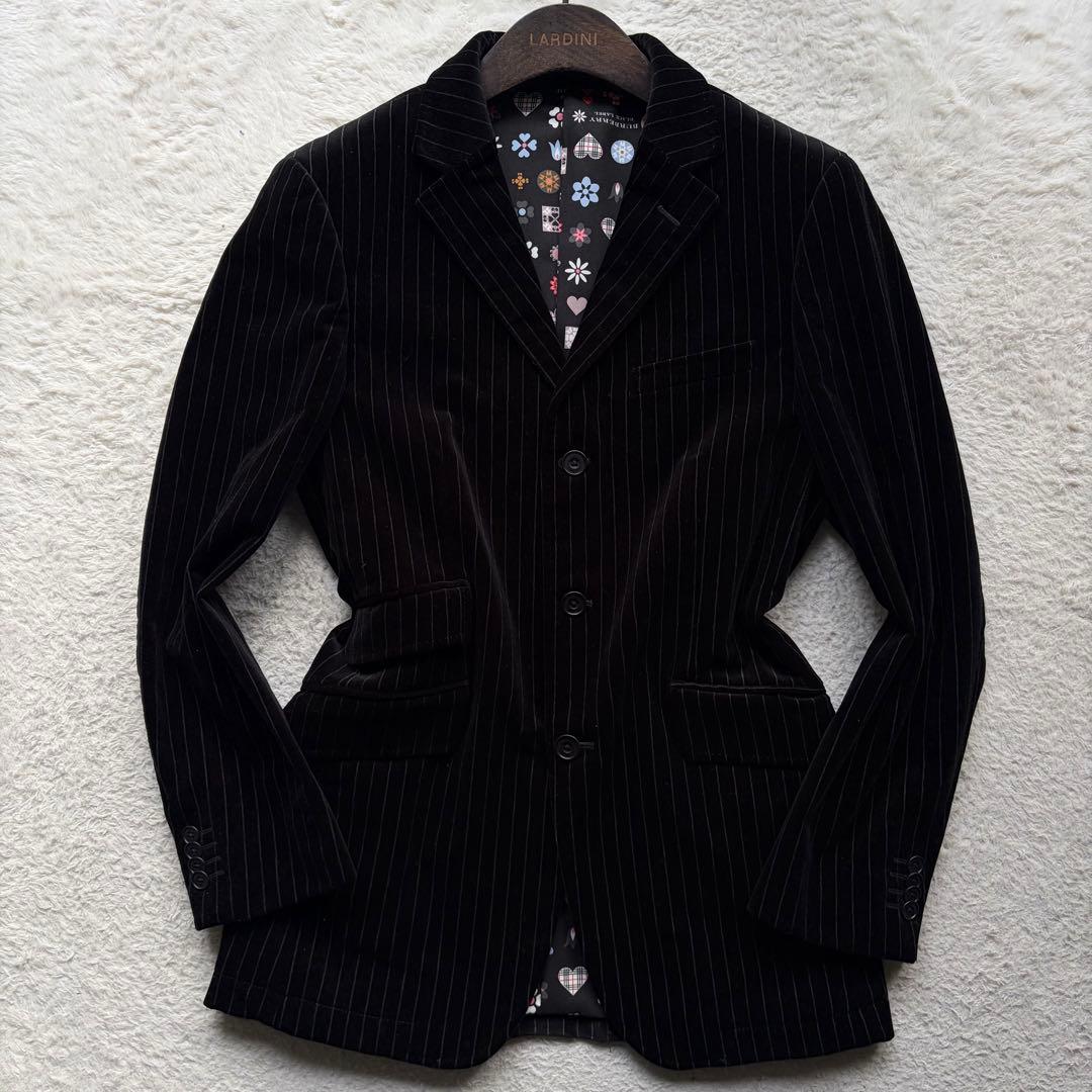 【極美品】バーバリーブラックレーベル テーラードジャケット ベロア 裏地総柄 黒