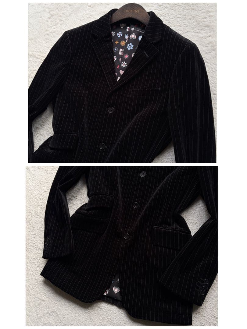 【極美品】バーバリーブラックレーベル テーラードジャケット ベロア 裏地総柄 黒