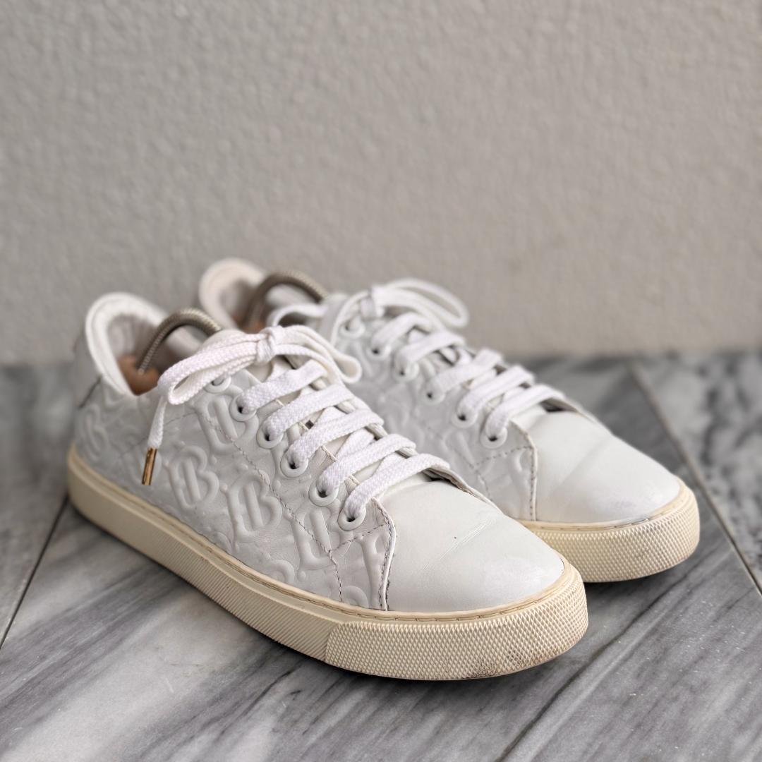 BURBERRY バーバリー ホワイトレザーローカットスニーカー TBモノグラム