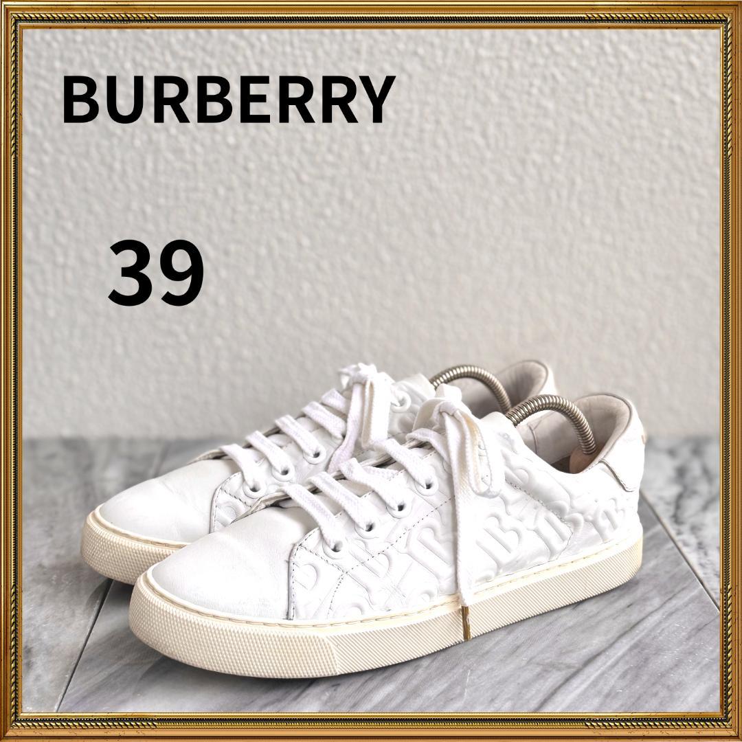 BURBERRY バーバリー ホワイトレザーローカットスニーカー TBモノグラム