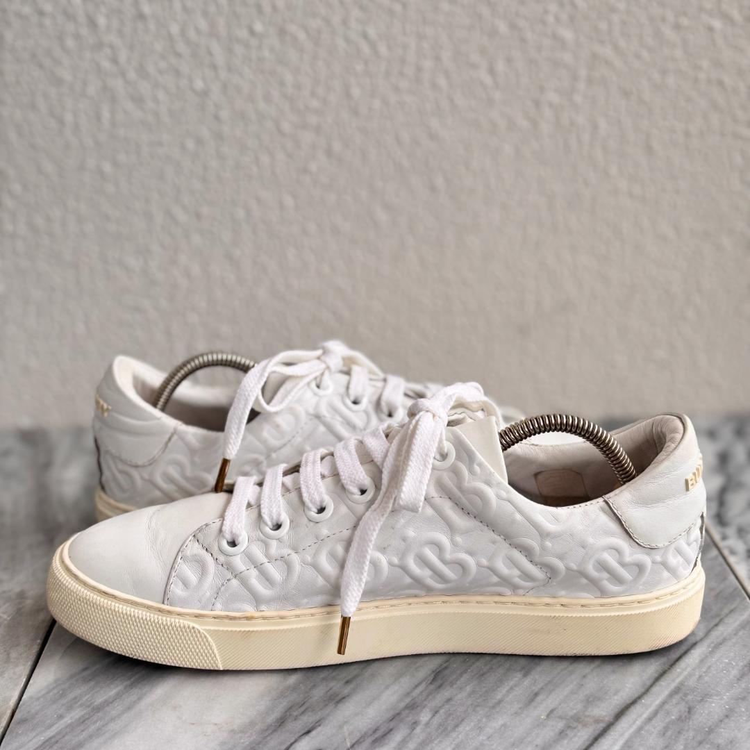 BURBERRY バーバリー ホワイトレザーローカットスニーカー TBモノグラム