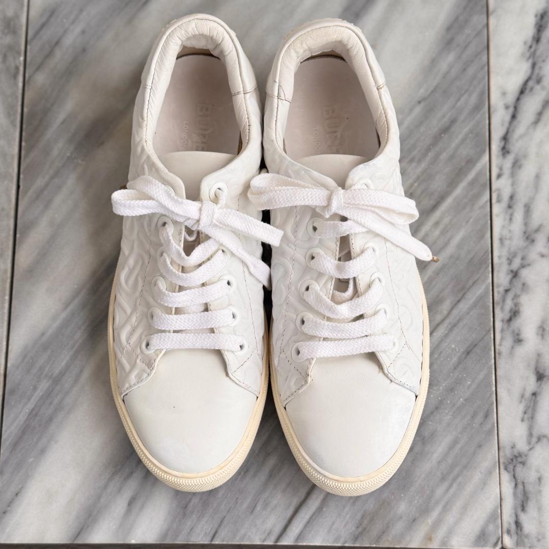 BURBERRY バーバリー ホワイトレザーローカットスニーカー TBモノグラム