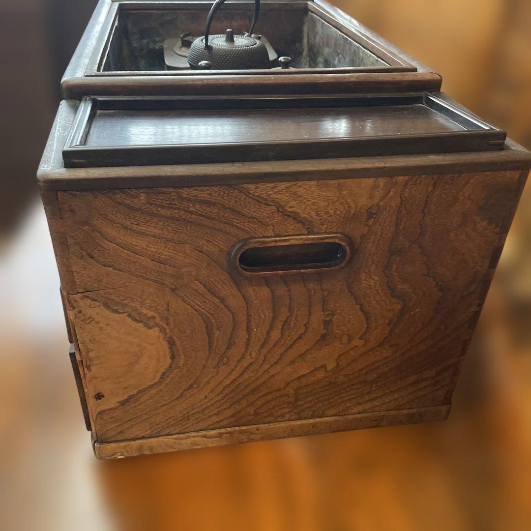 【骨董】関東火鉢　長火鉢　木製　明治・大正時代作　レトロ　道具