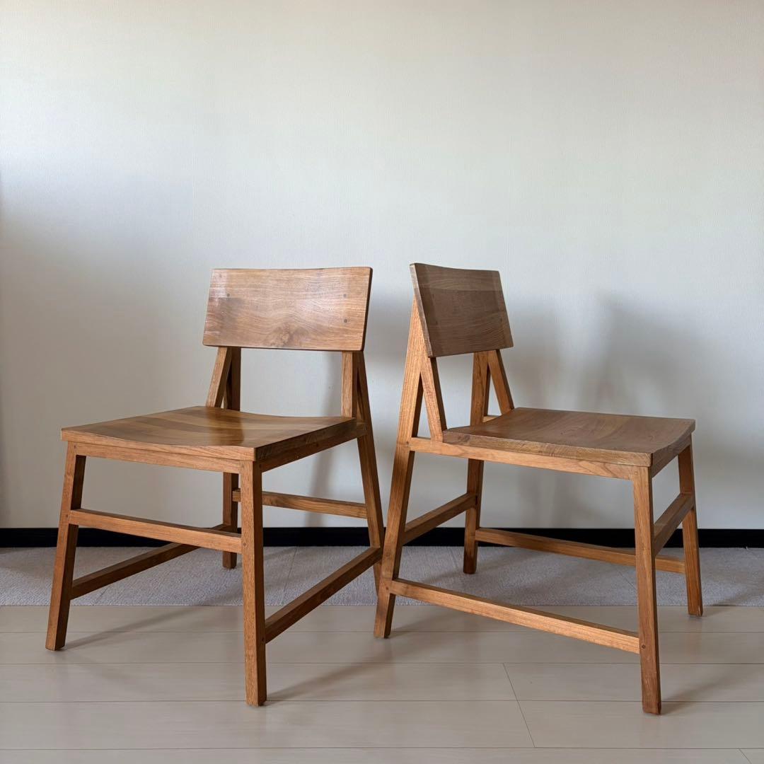 エスニクラフト　ダイニングチェア　無垢木2脚セット