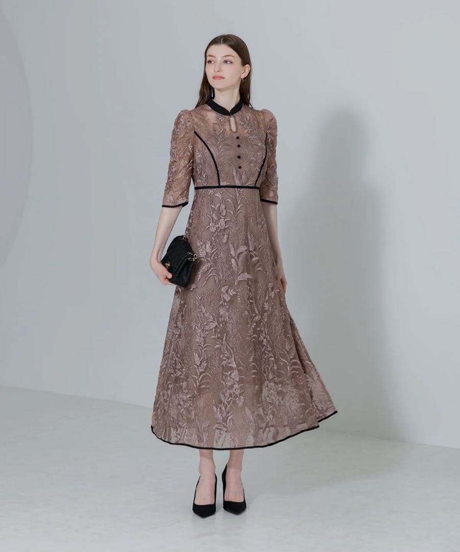 Leja 花柄チュールパフスリーブワンピースオケージョンドレス