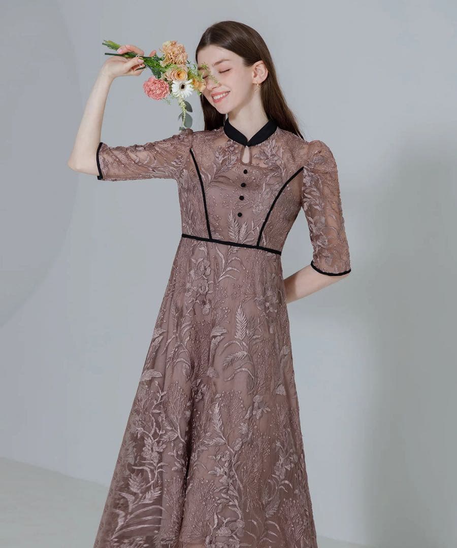 Leja 花柄チュールパフスリーブワンピースオケージョンドレス