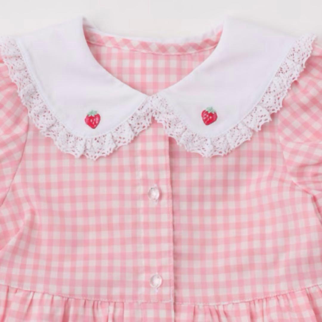 メゾピアノ 裾ロゴ　ギンガムチェック　ワンピース　100