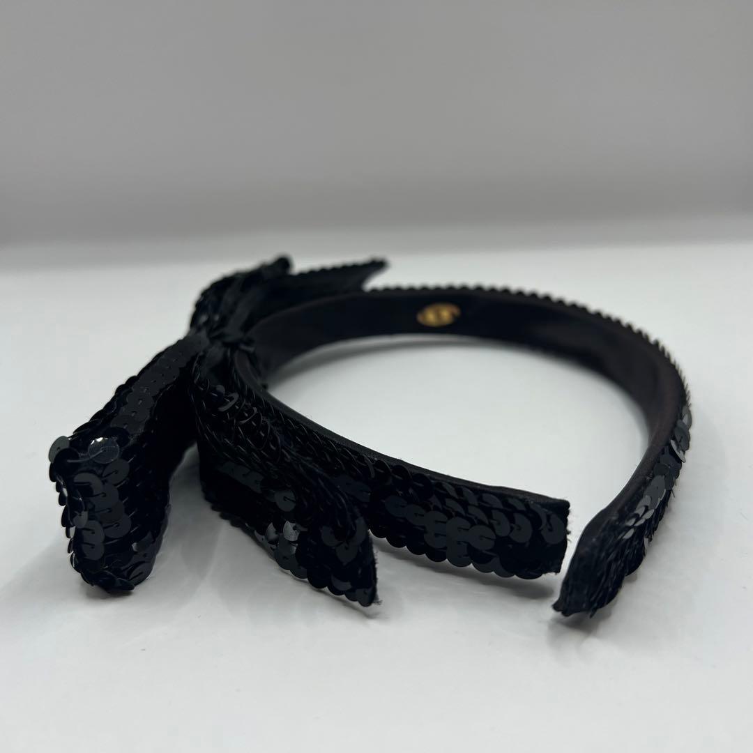 【極美品】シャネル カチューシャ リボン スパンコール ブラック レア