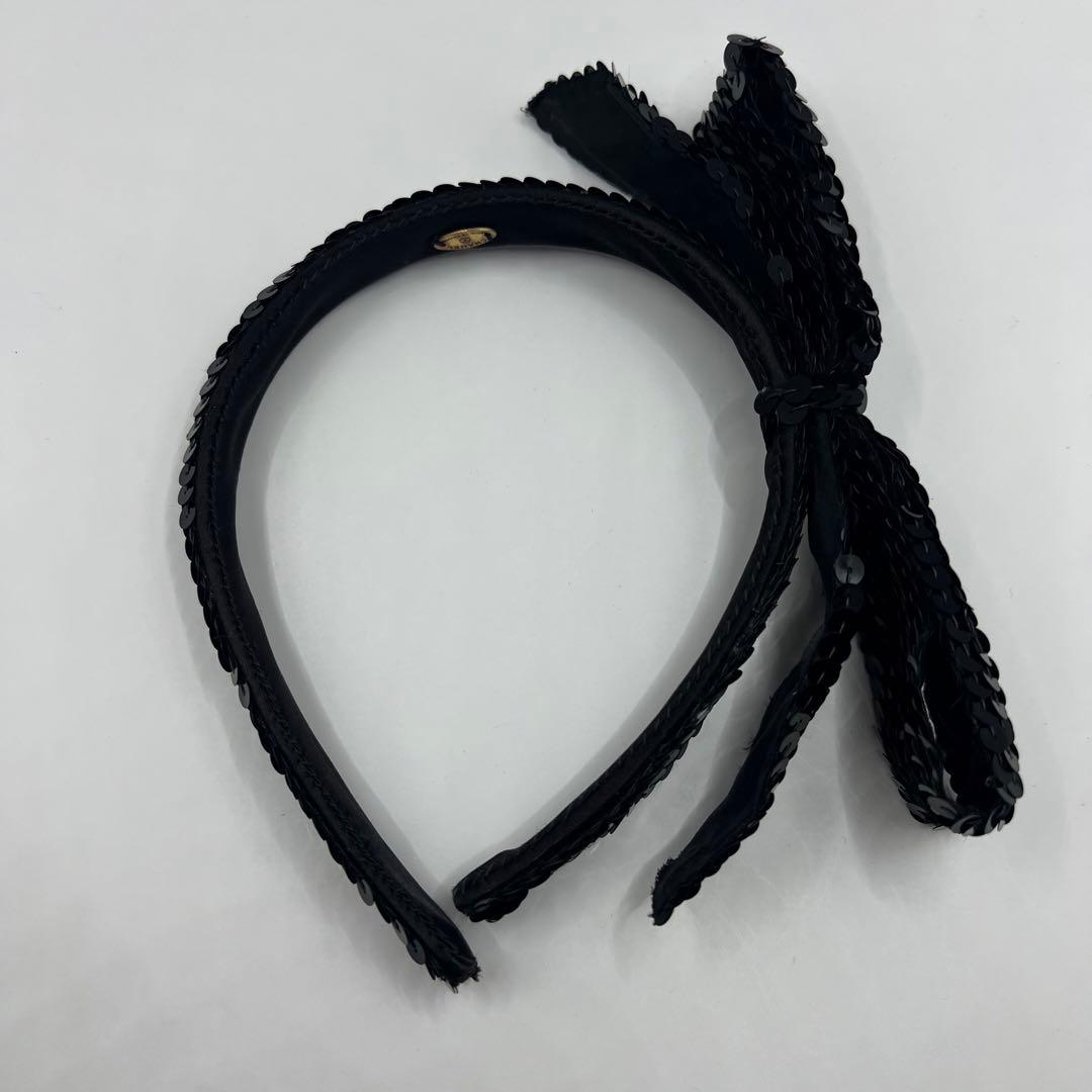 【極美品】シャネル カチューシャ リボン スパンコール ブラック レア