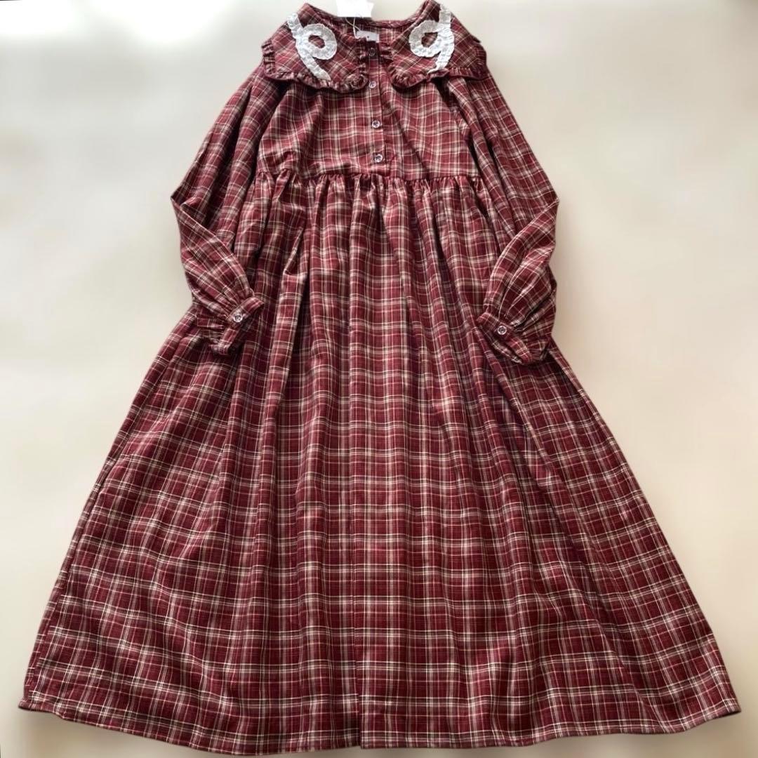 新品未使用✨2025メリージェニー　くるくるフリルカラーワンピース　赤レッド