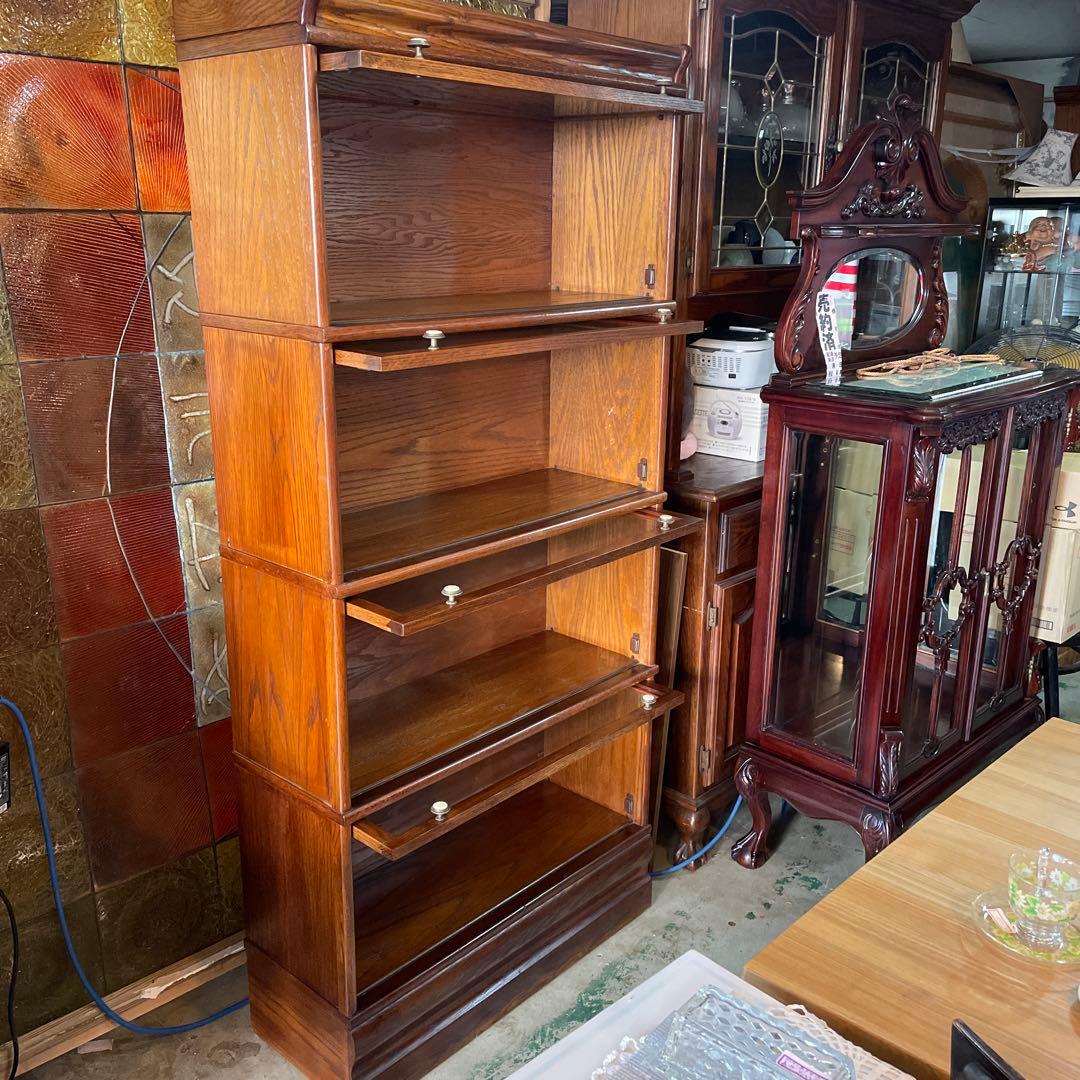 アメリカン・ヴィンテージガラスの跳ね上げ式スタッキングブックケース、・4段タイプ