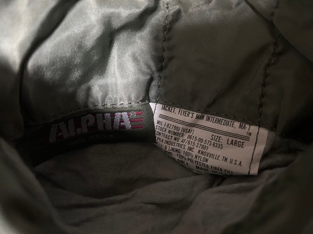 旧タグ・USA製/アルファインダストリーズ MA-1　フライトジャケット L
