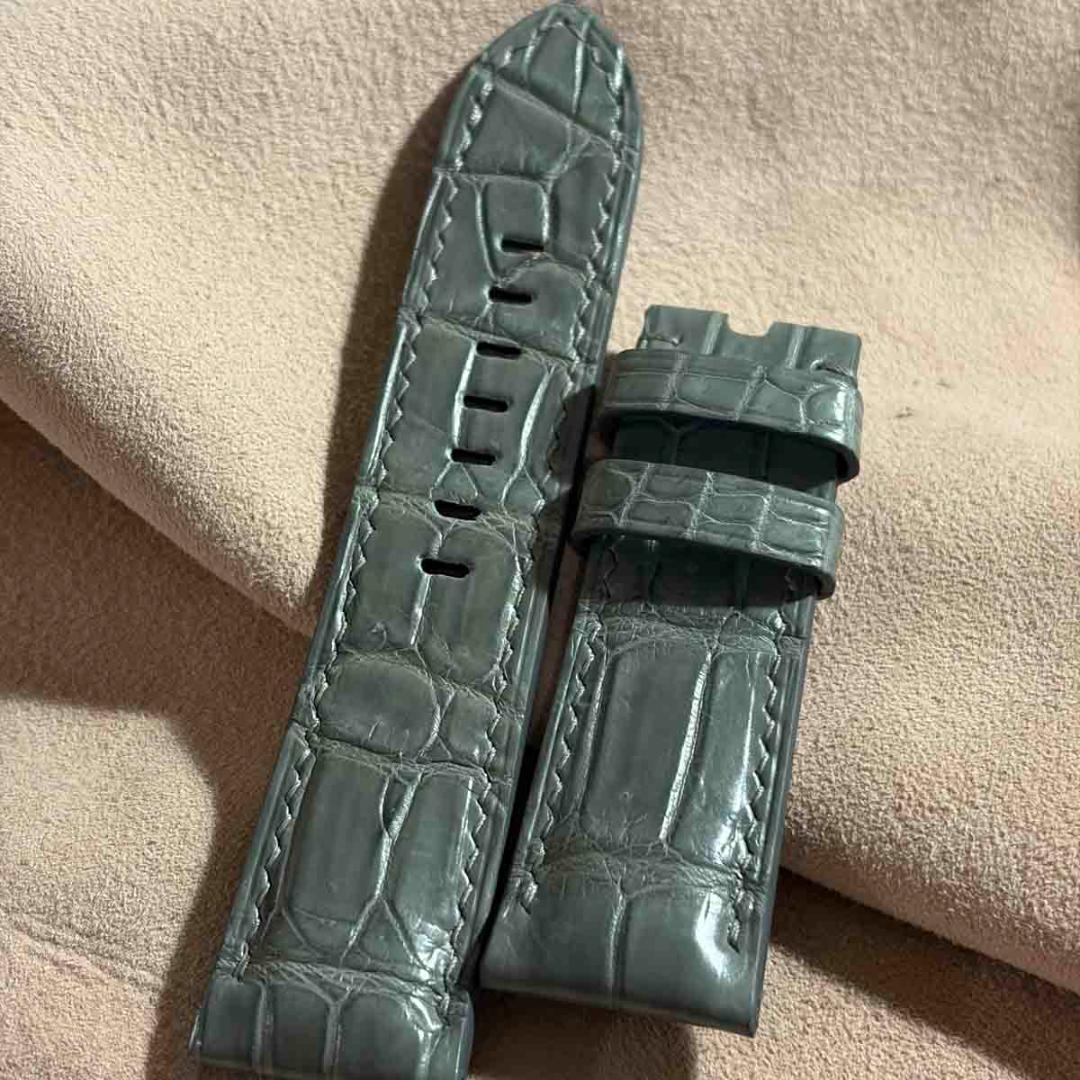 cro-1972 オプション込クロコダイル 腕時計ベルト グレー ラグ幅24mm