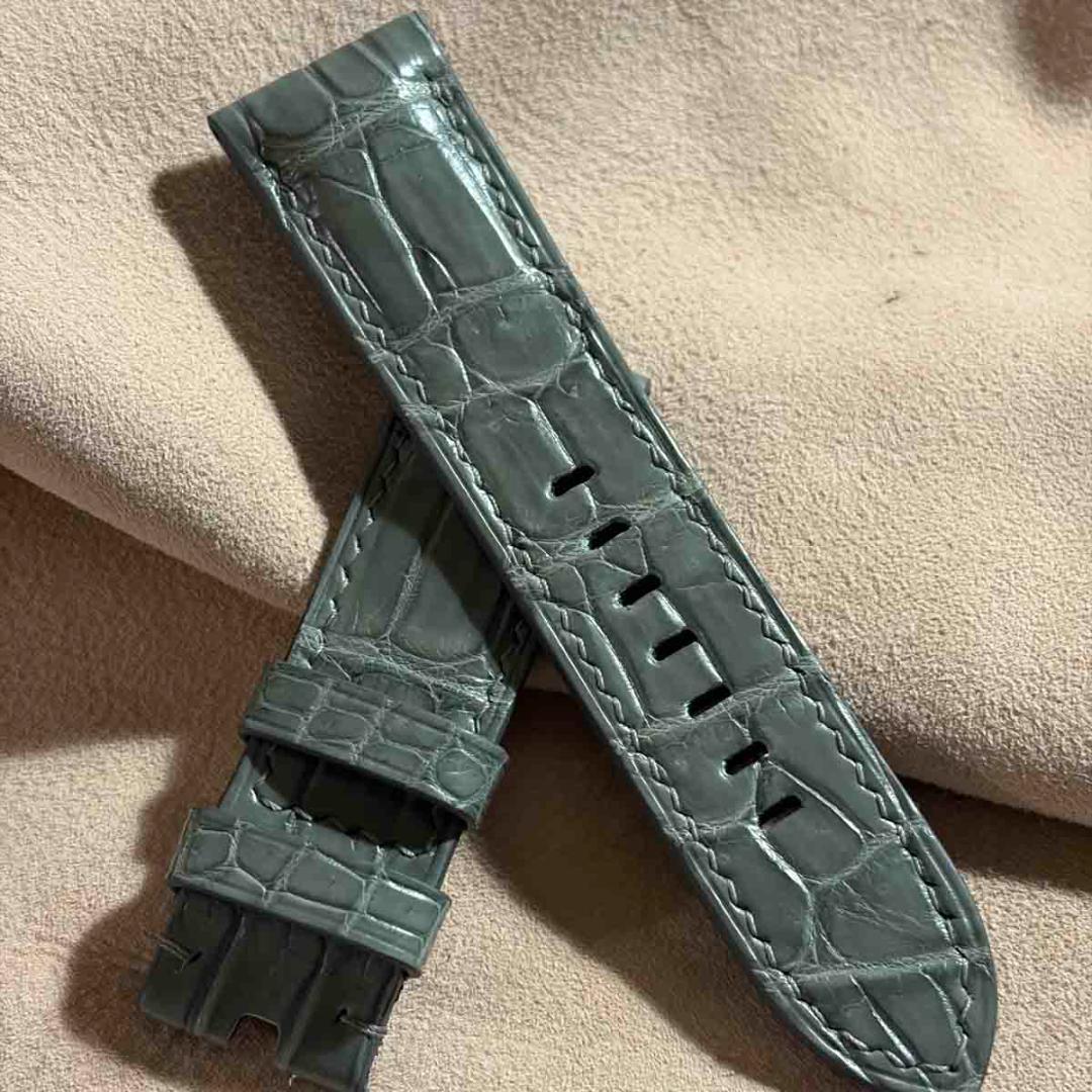 cro-1972 オプション込クロコダイル 腕時計ベルト グレー ラグ幅24mm