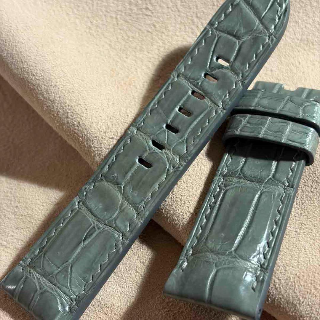 cro-1972 オプション込クロコダイル 腕時計ベルト グレー ラグ幅24mm