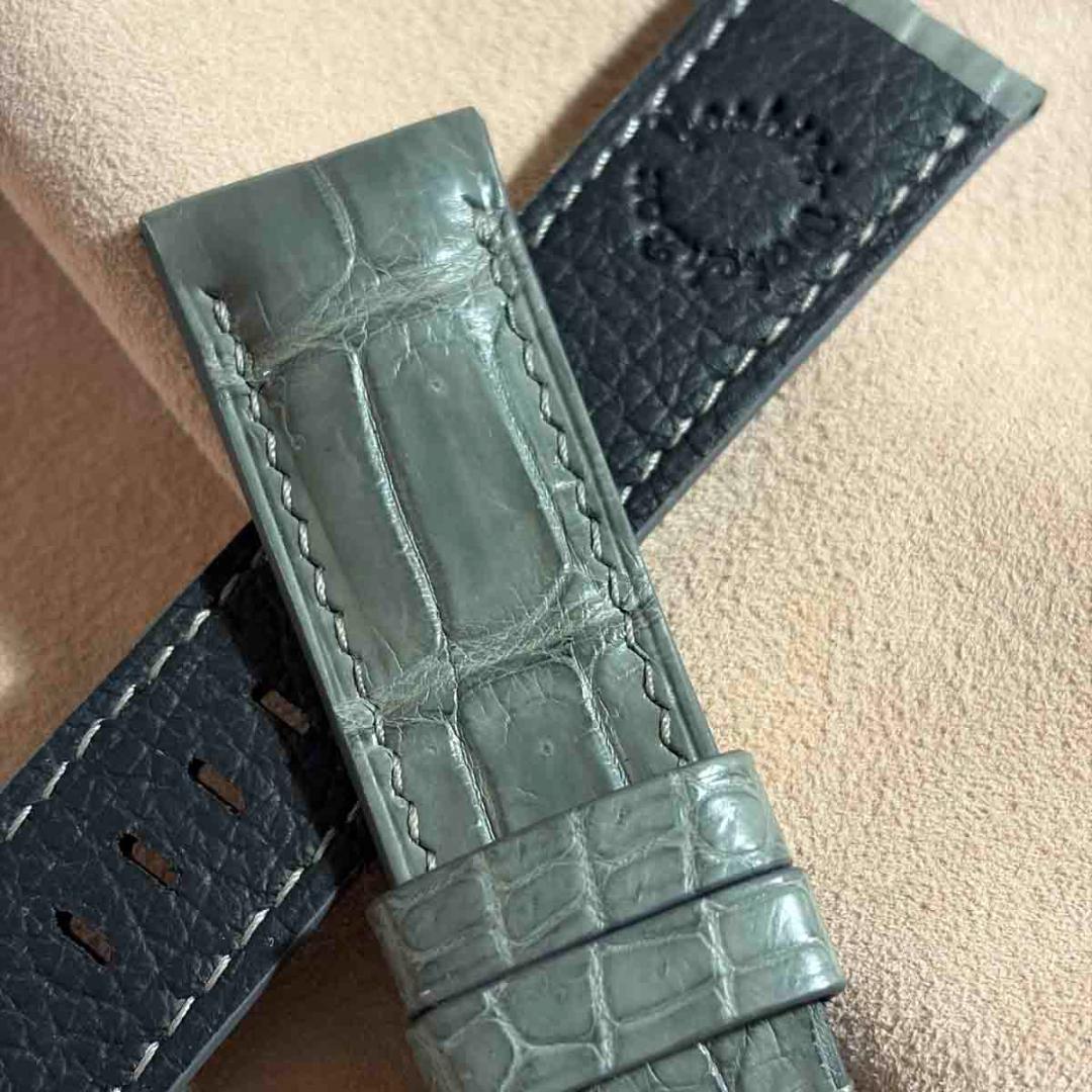 cro-1972 オプション込クロコダイル 腕時計ベルト グレー ラグ幅24mm
