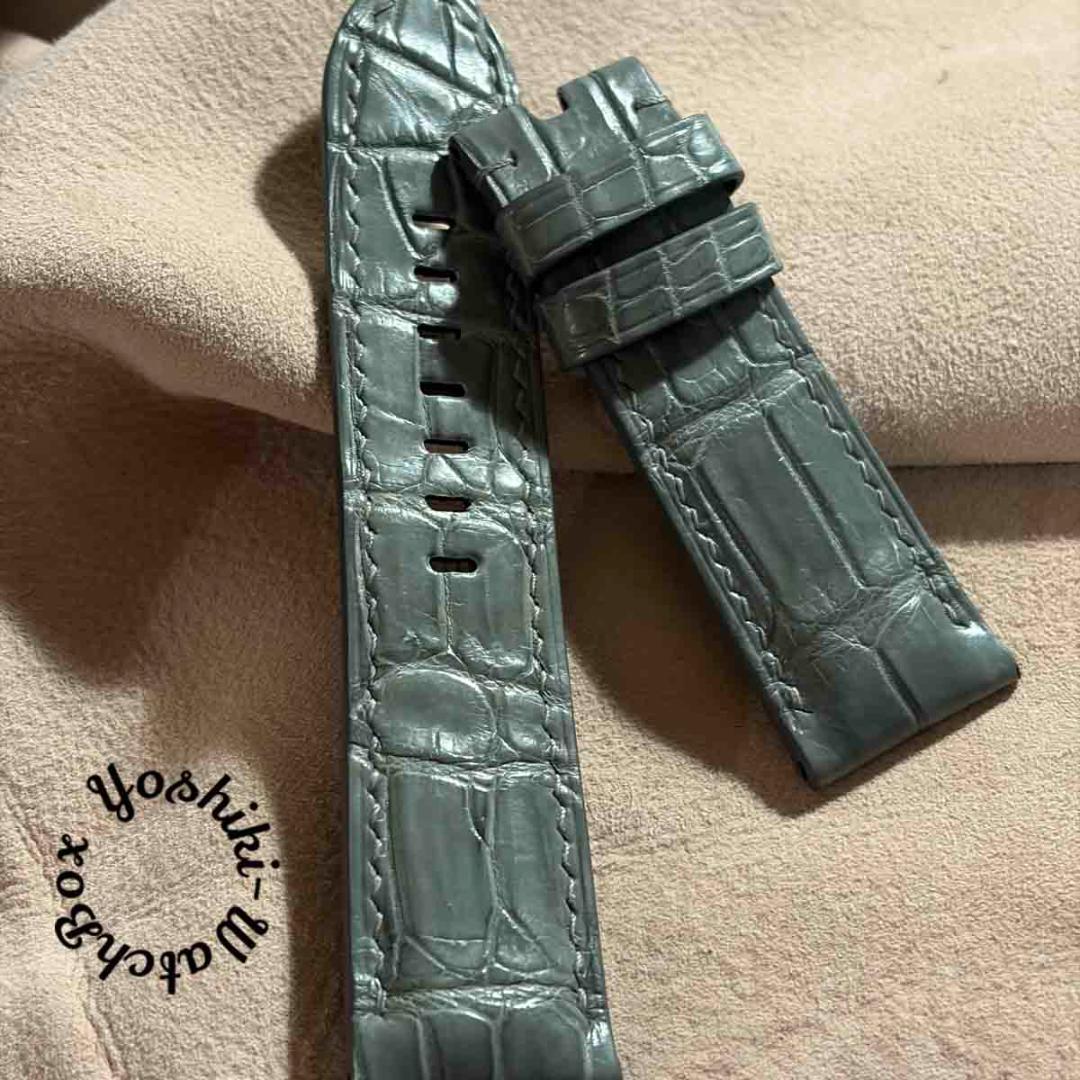 cro-1972 オプション込クロコダイル 腕時計ベルト グレー ラグ幅24mm