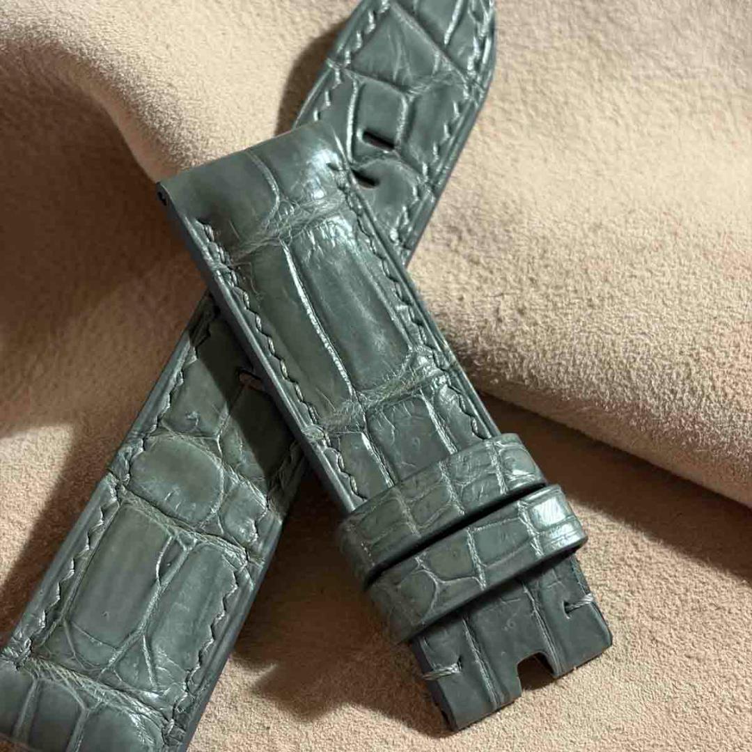 cro-1972 オプション込クロコダイル 腕時計ベルト グレー ラグ幅24mm