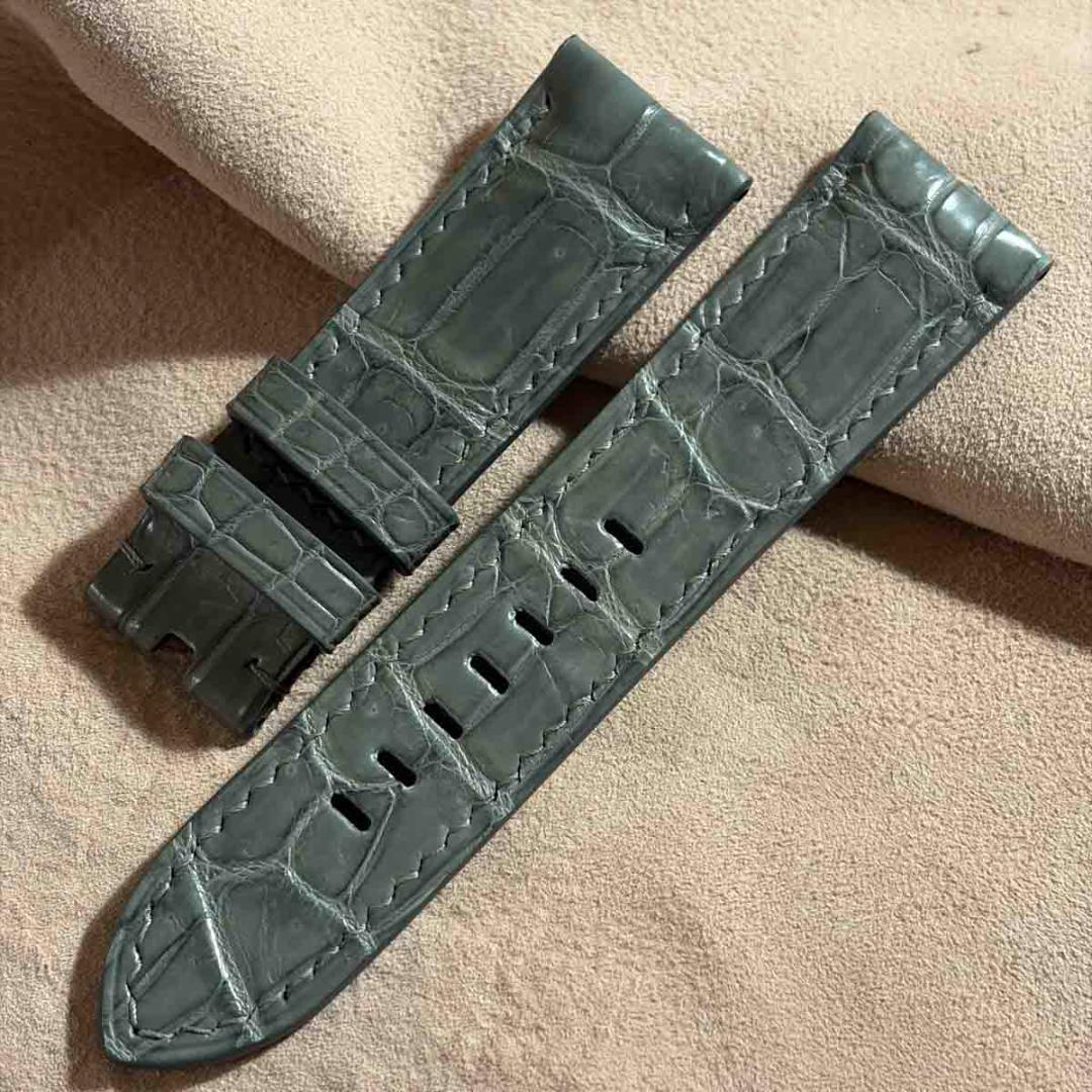 cro-1972 オプション込クロコダイル 腕時計ベルト グレー ラグ幅24mm
