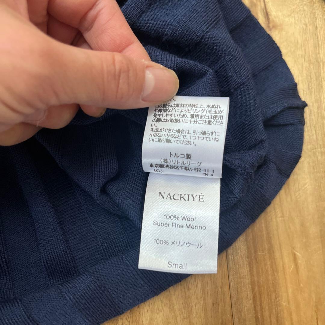 NACKIYÉ ネイビーリブ編み五分袖ポロシャツ
