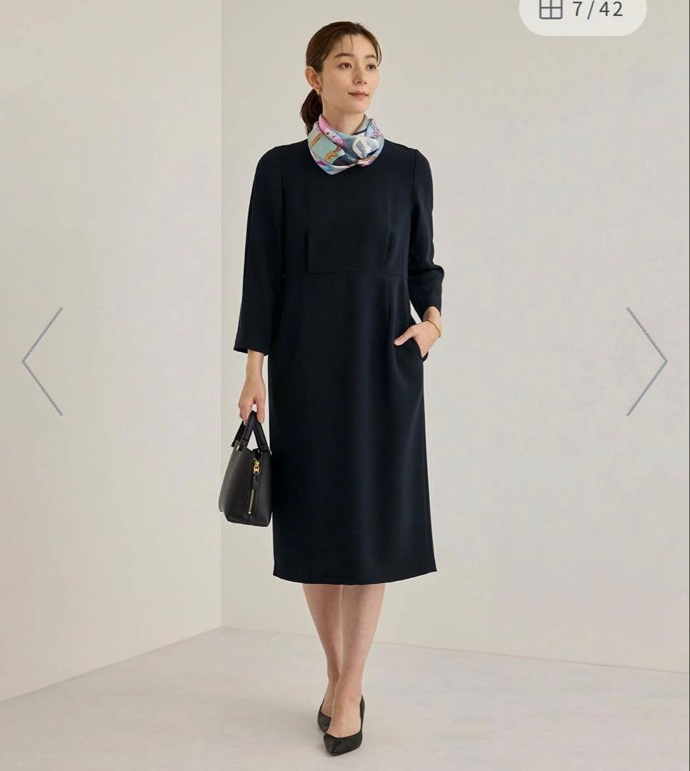 【未使用】ROPE セレモニーワンピース 38 M ネイビー ゆったりめ