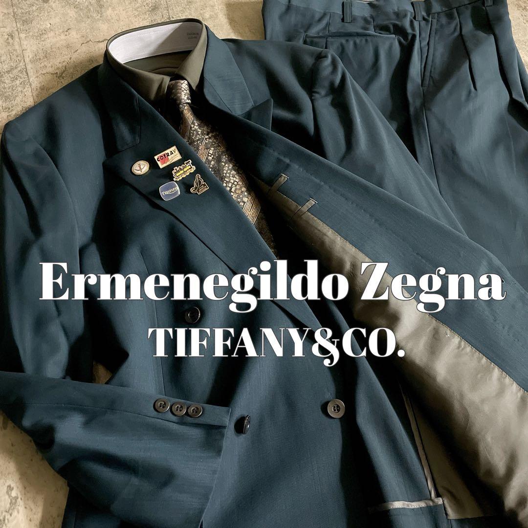 希少 クラシックティール ダブルブレストスーツ × TIFFANY ネクタイ