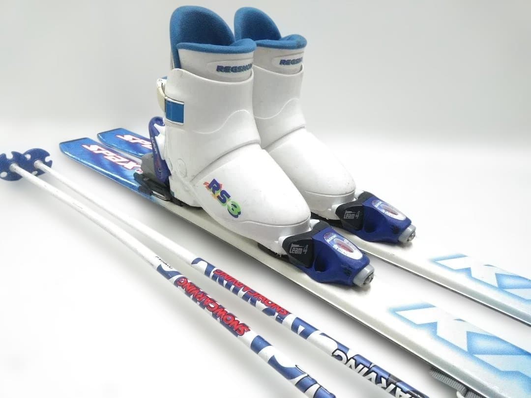 ジュニアスキー4点セット カザマ 130cmブーツ レッグスノー 21-22cm