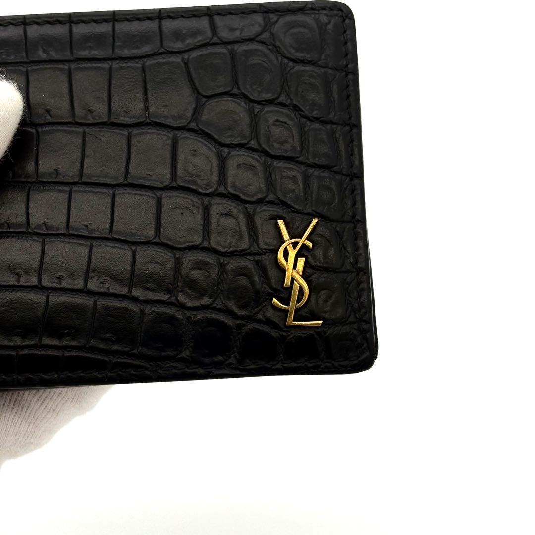 サンローラン YSL マネークリップ お札入れ クロコ 黒 ブラック 1748
