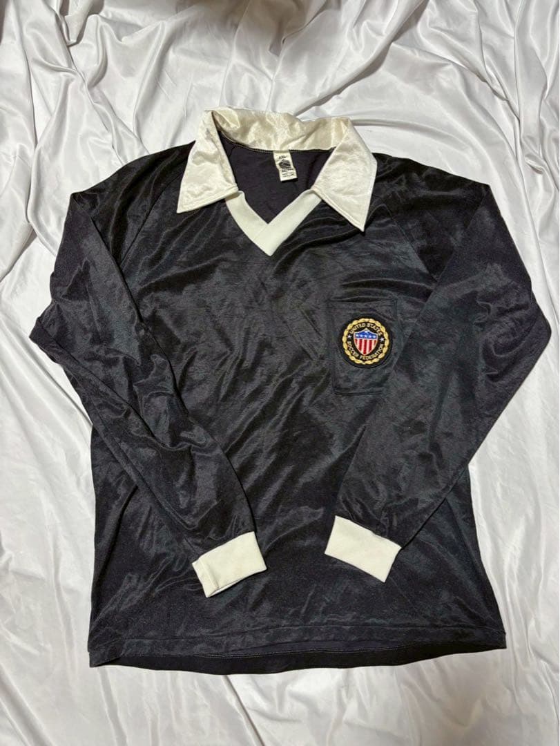ロゴ刺繍 長袖サッカー　レフリーシャツ US古着 USSF 80S