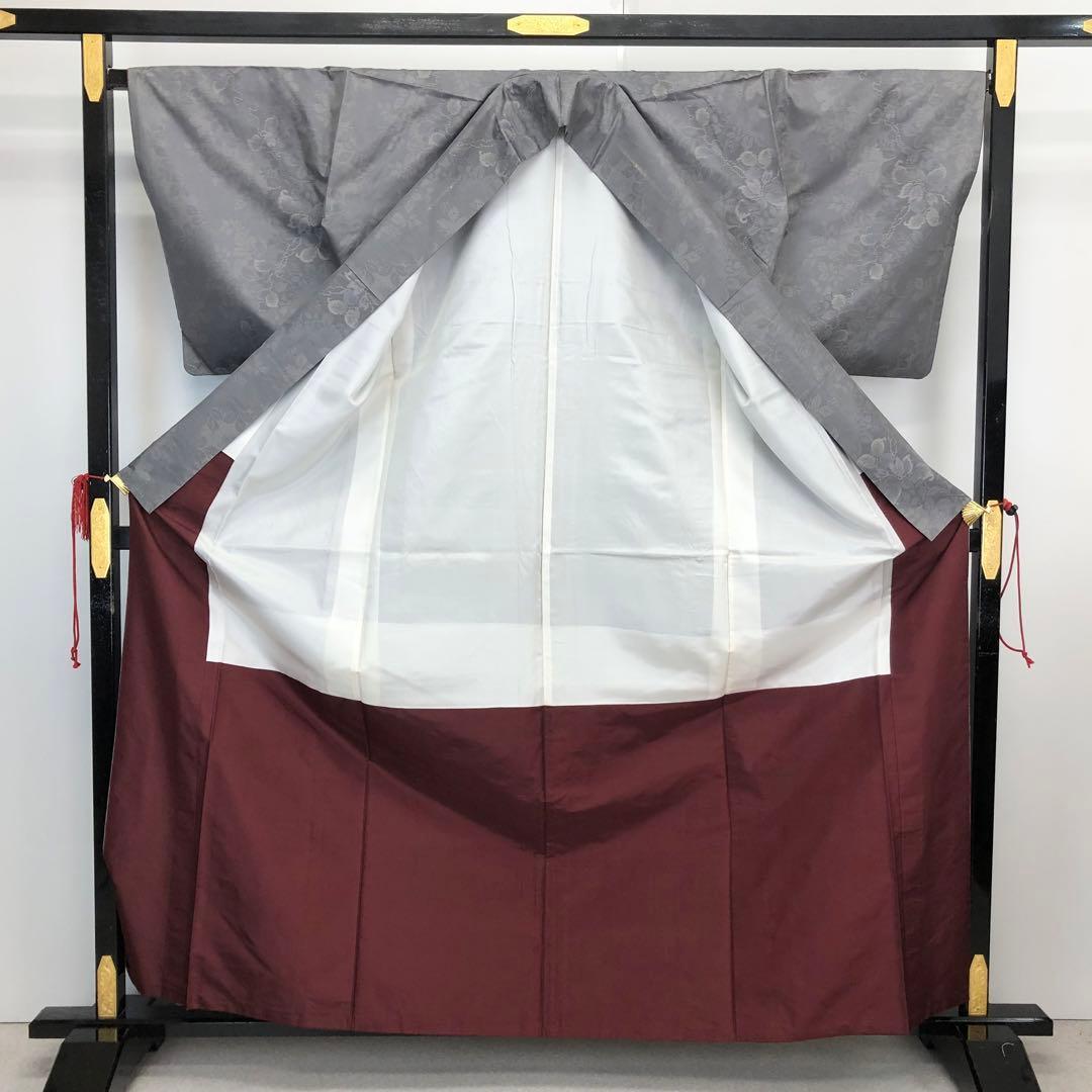 本場大島紬 証紙付 横双 花模様 葡萄鼠色 KK-1764